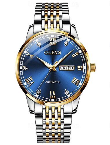  OLEVS Herren Mechanische Uhr Mode Casual Armbanduhr Automatisch Selbstaufziehend Leuchtender Kalender Datum Woche Stahl Uhr