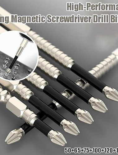  6-delige set schroevendraaierboortjes met hoge magnetische eigenschappen, antislip kruiskopbits, s2-materiaal, zeer sterke ph2-bits voor nauwkeurig schroeven