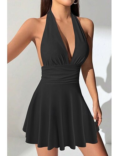  Damen Minikleid Weißes Kleid Abschlusskleid Mode Outdoor Geburtstag Abschlussfeier Normale Passform Einfach Ärmellos Neckholder Schwarz Weiß Rote Sommer