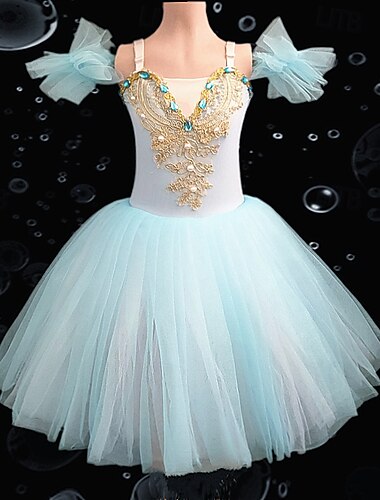 Tutu Kleid Kleid Strass Spitze Stickerei Mädchen Leistung Training Ärmellos Hoch Netzstoff Spandex