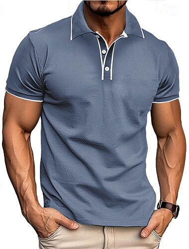  Per uomo Maglia da golf Polo da Golf Lavoro Casuale Bavero Manica Corta Essenziale Moderno Blocco di colori Patchwork Bottoni Primavera & Estate Vestibilità regolare Marrone scuro Nero Bianco