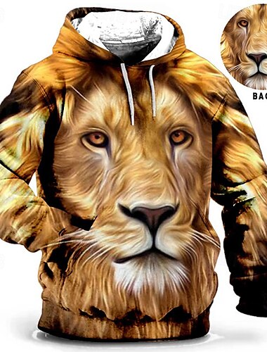  Herr Plusstorlekar Pullover Hoodie Sweatshirt Stor och lång Djur Huva Ficka Långärmad Vår & Höst Mode Streetwear Grundläggande Bekväm Dagliga kläder Semester Blast