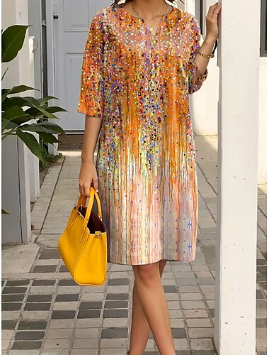  Damen Mini Kleid Shift Kleid Formal Urlaub Täglich Regulär Fit Ombre Grafik 3/4 Länge Ärmel V-Ausschnitt Pink Lila Orange Grün Sommer Frühling