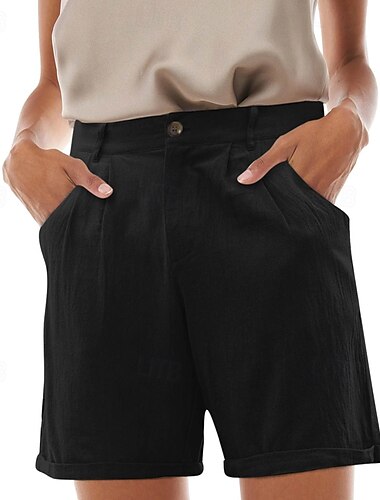  Women's Shorts Slacks Streetwear Stylish Short Natural Plain Pocket Buckle Comfy Outdoor Comfortable Street Daily Wear Going out Grey Navy Black White Summer Regular Fit