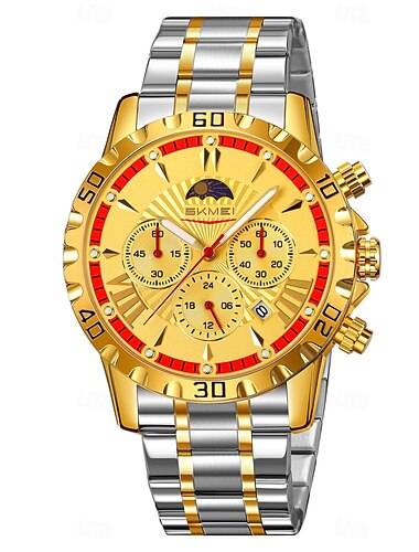  Montre acier SKMEI homme soleil lune étoile multifonctionnelle trois yeux six aiguilles timing néon