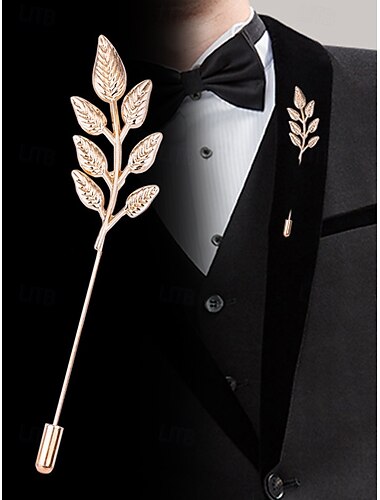  miesten elegantti kultainen foliolehtinen rintaneula - vintage-puvun rintakoru, klassinen hää- ja juhlatarvike, tyylikäs sulhasen ja sulhanen korsa