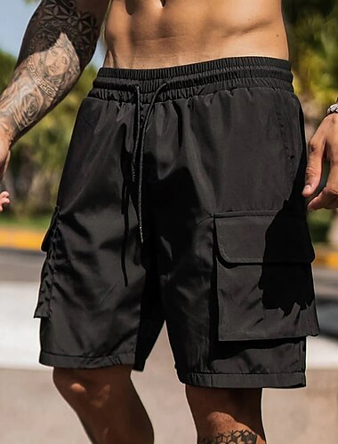  Per uomo Pantaloncini cargo Shorts Bermuda Pantaloncini casual Pantaloncini larghi Coulisse Elastico in vita Multi-tasche Semplice Traspirante Asciugatura Rapida Lunghezza al ginocchio All'aperto