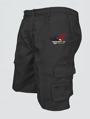  Hombre Pantalón Corto Cargo Pantalón corto Pantalones cortos de verano Correa Cintura elástica Multi bolsillo Águila Bandera Comodidad Listo para vestir Longitud de la rodilla Exterior Deporte Diario
