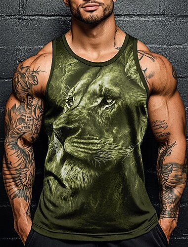  Herren Löwe T Shirt Weste Ärmellos T-Shirt 3D-Druck Rundhalsausschnitt Hemd Urlaub Übertrieben Lässig Ferien Rote Blau Grün Sommer Frühling Bekleidung S M L XL XXL XXXL