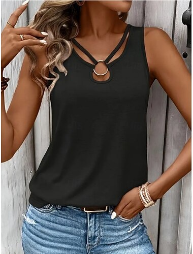  Femmes Débardeur caraco Couleur Unie Quotidien Occasionnel Sans manches Col en V Hauts Réguliers Quotidien Évider Noir Blanche Gris Été