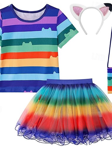  3-delig Kinderen Voor meisjes Streep Netstof Kostuums reeks Korte mouw Aanbiddelijk Buiten 4 jaar + Zomer Wit blauw
