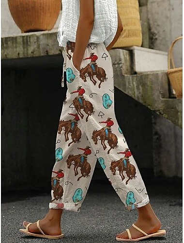  Damen Chinos Vintage Lässig Knöchellang Hohe Taille Grafik Tasche Elastischer Bund Bequem Weich Mikroelastisch Outdoor Straße Rote Königliches Blau Blau Khaki Sommer Lässiger Schnitt