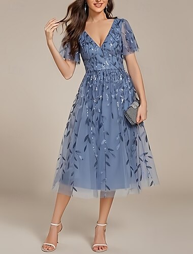  A-Linie Cocktailkleider Elegantes Kleid Heimkehrparty Tee-Länge Kurzarm V-Ausschnitt Pailletten mit Pailletten Derby-Kleider 2025