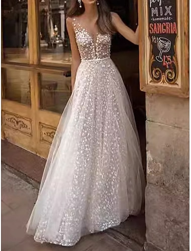  Hochzeitskleider Ballkleid V Ausschnitt Ärmellos Bodenlang Organza Brautkleider Mit Falten Einfarbig 2025