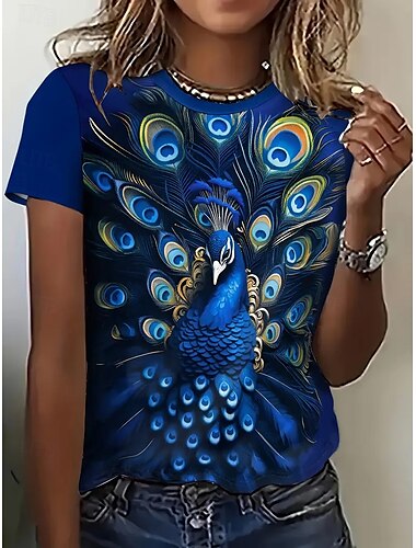  Mulheres Camiseta Tops de verão Gráfico Clássico Casual Manga Curta Gola Redonda Tops curtos Diário Final de semana Imprimir Arco-íris Verão Primavera Outono