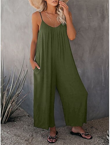  Női Jumpsuit Aktív Egyszínű Ujjatlan U Nyak Vakáció Mindennapi Bő Fazon Fekete Hadsereg Zöld Piros Nyár