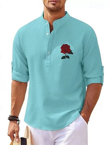  Ανδρικά Πουκάμισο Popover Καλοκαιρινό πουκάμισο Casual πουκάμισο Πουκάμισο παραλίας Πλεκτό πουκάμισο από βάφλα Μαύρο Λευκό Μπλε Ουρανί Σκούρο γκρι Μακρυμάνικο Τριαντάφυλλο Κλασσικά Όρθιος Γιακάς Χένλι