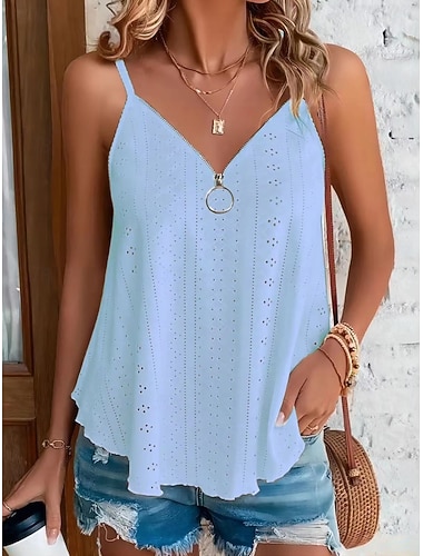  Damen Trägertop Tanktop Einfarbig Stilvoll Leger Ärmellos Träger Reguläre Tops Täglicher Reißverschluss Ösen Weiß Gelb Pink Blau Lila Sommer