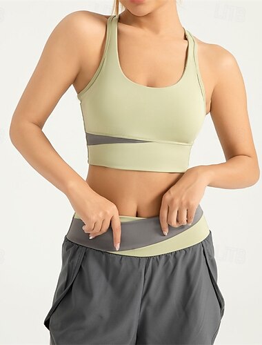  女性用 ライトサポート スポーツブラ ランニングブラ タンクトップバック オープンバック ブラトップ パッド入り フィットネス レジャースポーツ ランニング 高通気性 ライトウェイト ソフト スパンデックス ブラック ホワイト イエロー ソリッド