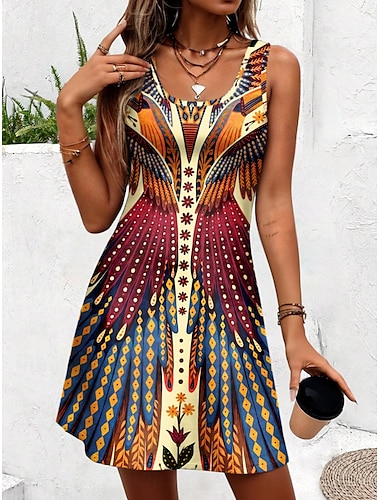  Dames Mini-jurk A lijn jurk Zomerjurk Off-the-shoulder jurk Bohemen Vakantie Vintage Dagelijks Ruim Passend Bloemig Grafisch Tropisch Mouwloos U-hals Kastanjebruin Blozend Roze blauw Zomer Lente