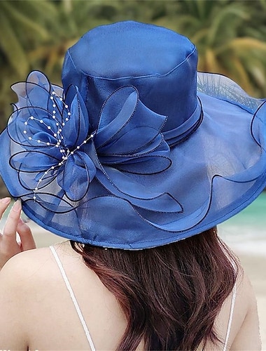  Kapelusze kapelusz słoneczny organza wesele wakacje tea party wyścig konny elegancki vintage ochrona przeciwsłoneczna z kwiatowym nakryciem głowy