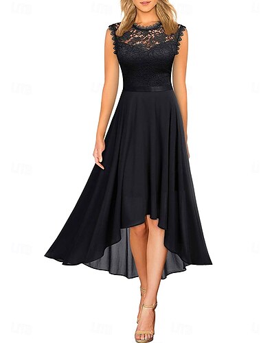  Dress Mother of the Bride Dress Wedding Guest Elegant Casual Crew Neck Floor Length Polyester Sleeveless with Lace