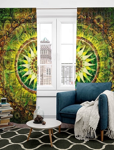  2 Paneele Verdunkelungsvorhang Mandala Bohemian Muster Vorhang Draperien Für Wohnzimmer Schlafzimmer Küche Fensterbehandlungen Thermoisolierend Raumverdunkelnd
