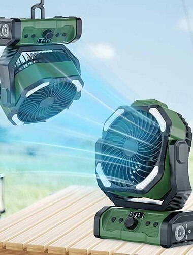  1 lámpara de camping, ventilador, batería recargable de gran capacidad para cargar teléfono móvil, suspensión, uso dual, regulación de velocidad continua tipo C, bajo nivel de ruido.