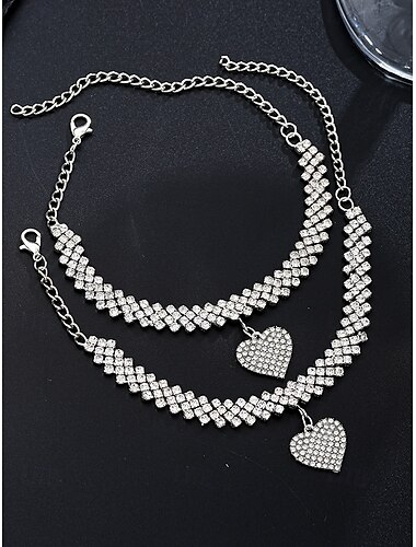 Damen-Fußkettchen- und Armbandset mit Herzanhänger und Strasssteinen – funkelnder Schmuck für Hochzeiten, Partys und besondere Anlässe