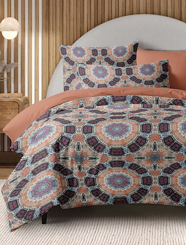  Bohemsk Duvet Cover Sett 100% Bomull Mykt og Pustende Sengetøy med Trykk Lett og Holdbart Quilt Cover Komfortabelt Alle Sesonger Lett å Ta Vare På