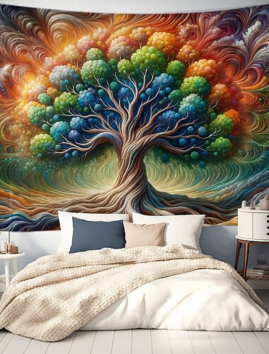  Baum des Lebens Wandteppich große Wandkunst Wandteppich Wanddekoration Fotohintergrund Decke Vorhang Wohnraum Schlafzimmer Einrichtung