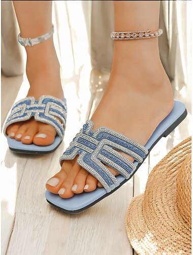  sandálias femininas azuis claras com strass – sapatos elegantes e confortáveis para o verão, praia e passeios casuais
