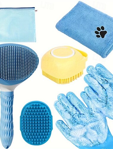  6-delige hondenbadborstelset 6-delige hondenbadborstelset met handdoek &was handschoenen slicker haarverzorging borstel voor het verharen shampoo scrubber voor honden en katten