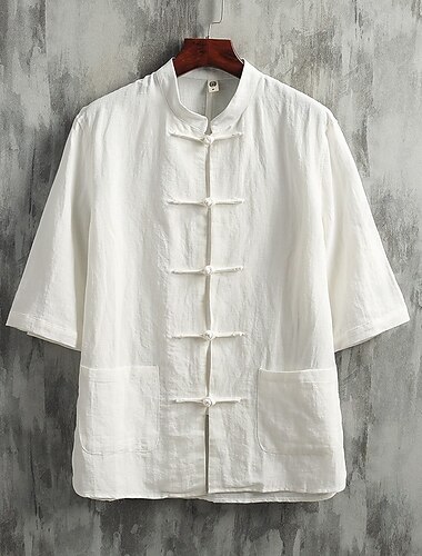  Homme Chemise Chemise en lin Chemise Décontractée Chemise Boutonnée Chemise en coton Uni Vacances Hawaïen Noir Blanche bleu marine Beige Manches mi-longues Col grand-père Été Vêtement Tenue Poche