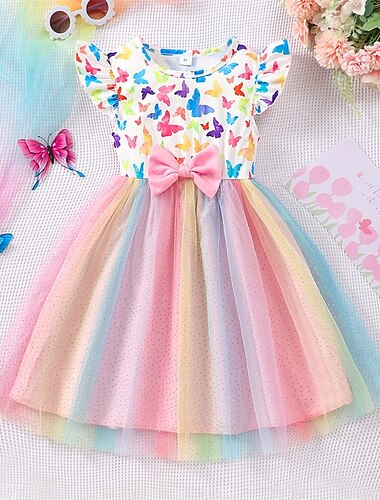  kinderkleidung Mädchen Kleid Einhorn Kurzarm Outdoor Casual Modisch bezaubernd Polyester Knielang Casual kleid A Linie Kleid Sommer 4 Jahre + Hellrosa Weiß Rosa