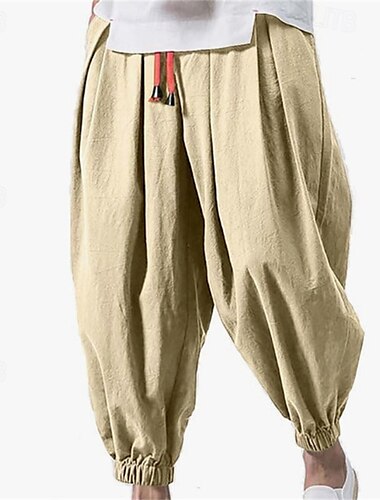  Homens Calças de linho Calças Calça verão Calçolas Calças de praia Bolsos Com Cordão Cintura elástica Tecido Conforto Respirável Férias Diário Feriado Casual Solto Exército verde Preto