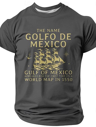  Férfi rövid ujjú grafikai póló Golfo de Mexico 1550 világ térkép történelmi dizájn