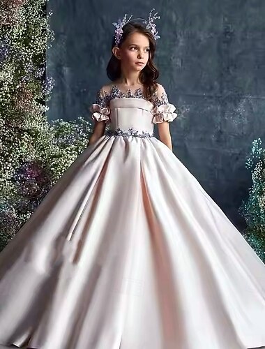  Vestido de Gala Hasta la Rodilla Vestido de Niña Florista Quinceañera Elsa congelada Niñas lindo vestido de fiesta Tul con Fruncido Estilo real tutú Ajuste 3-16 años