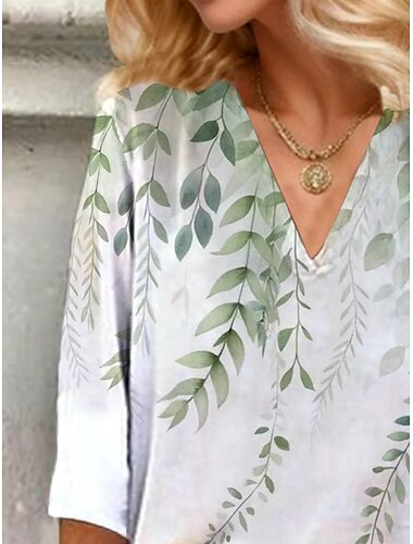  Mujer Blusa Ombre Floral Graphic Elegante Estilo playero Manga Corta Escote en Pico Tops regulares Diario Estampado Verde Claro Verano