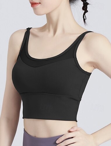  Dame Let støtte SportsBH'er Kører bh Åben Ryg Udtagelig polstring God top Vatteret Fitness Fritidssport Løb Åndbart Letvægt Blød Spandex Sort Lys pink Marineblå Ensfarvet