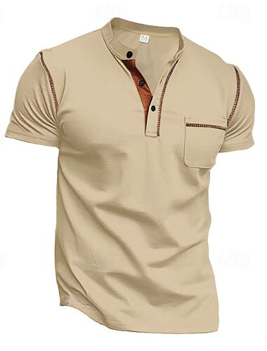  Per uomo Camicia da golf Golf Polo da golf Ufficio Informale Colletto alla coreana Manica corta Essenziale Moderno Color Block Collage Bottoni Estate Primavera Standard Nero Bianco Vino Blu marino