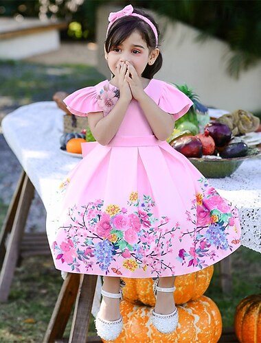  子供 女の子 ドレス 花柄ドレス フラワー ノースリーブ アウトドア カジュアル ラッフル ファッション 日常 ポリエステル ミディ カジュアルドレス A ラインドレス 夏 4年以上 ホワイト ピンク ブルー