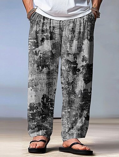  Herren Retro Distressed-Druck Hose Baggy-Hosen Freizeithose Mittlere Taille Vintage Outdoor Urlaub Ferien Kordelzug Elastischer Bund Weites Bein Sommer Frühling 3D-Druck Blau Grün Grau