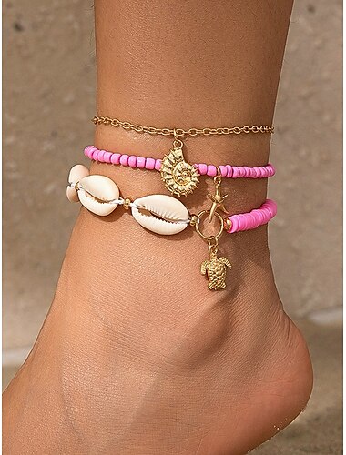  Ensemble de bracelets de cheville de plage bohème – bracelets de cheville en perles turquoise faits à la main avec breloques coquillages, étoiles de mer et conques, bijoux de pied d'été pour femmes, accessoires de vacances et de festival