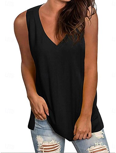  Dames Hemdje Tanktop Effen Kleur Stijlvol Casual Mouwloos V-hals Normale tops Dagelijks Zwart Wit Groen Licht Blauw Zomer Lente