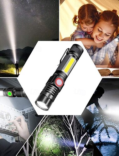  wiederaufladbare Taschenlampe, magnetische LED-Taschenlampe mit COB-Seitenlicht, 1200 Lumen, superhelle LED, wasserdicht, zoombar, 4 Modi, beste Taschenlampe fürs Camping