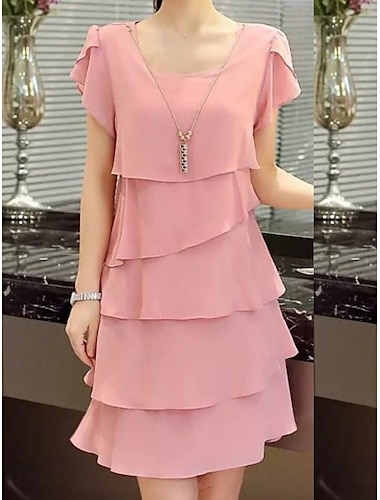  Robe mini femme robes de travail habillées invité de mariage soirée ajustement régulier graphique manches courtes col rond noir rose rouge vin été