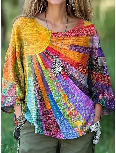  Damen Bluse Ombre Tie Dye Stilvoll Lässig Leinenähnlich Kurzarm Rundhals Reguläre Tops Tägliche Urlaub Leinenähnlich Strandbekleidung Druck Gelb Rosa Lila