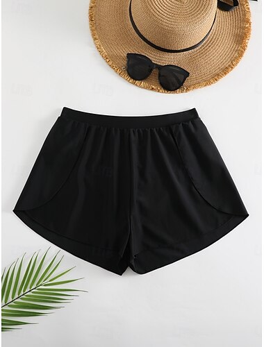  Damen Badeanzüge Stretchy Boxershorts Badeanzug Hohe Taille Urlaub Strandmode Einfarbig Ärmellos Bademode