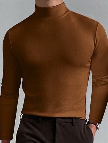  Herre T-shirt T-Shirts Tee Top Lang ærmet skjorte Langærmet Rullekrave Forår Efterår Vanlig Mode Designer Basale Klassisk Ferierejse Gade I-byen-tøj Abrikos Sort Hvid Top T-shirt til mænd
